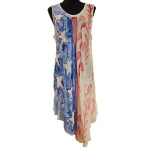 Patriotic Sleeveless Rayon Coverup By Ashley Taylor Red White & Blue, Size 1X